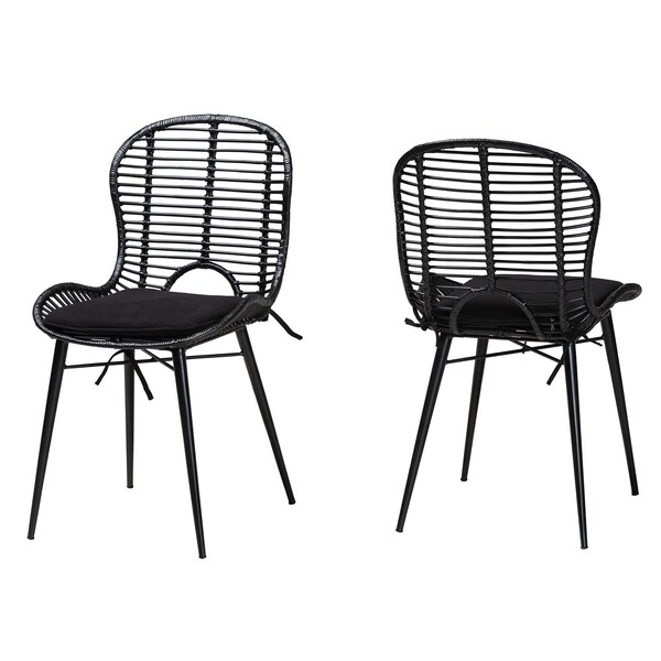 Baxton Studio Brenna Modern Bohemian Black Finished Rattan and Metal 2-Piece Dining Chair Set, PR 231-2PC-12827-ZORO - main